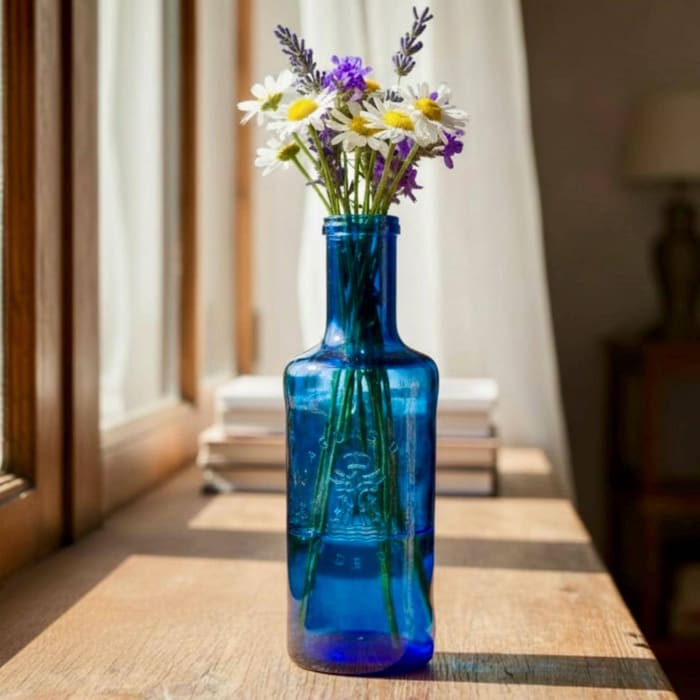 Vintage Solán de Cabras Cobalt Blue Glass Bottle | Spanish Glassware