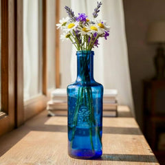 Vintage Solán de Cabras Cobalt Blue Glass Bottle | Spanish Glassware
