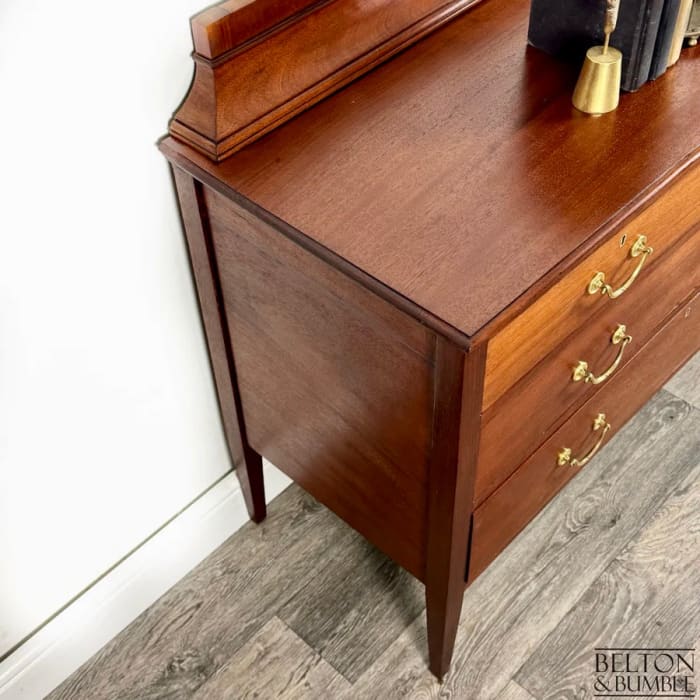 Side profile of solid wood mahogany chest of drawers