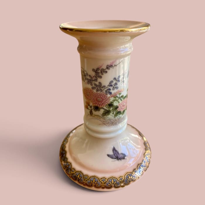 Vintage St Michael Japanese Oriental Blossom Candlestick Holders Pair
