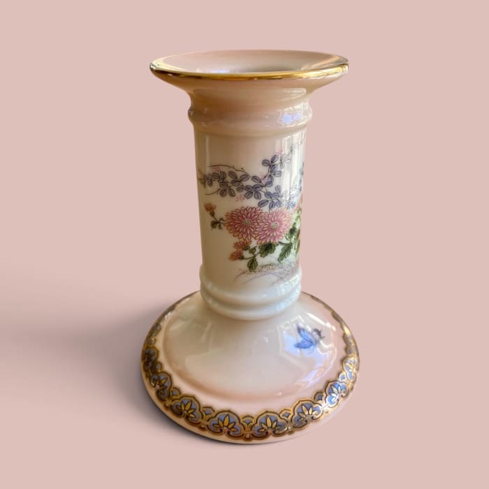 Vintage St Michael Japanese Oriental Blossom Candlestick Holders Pair