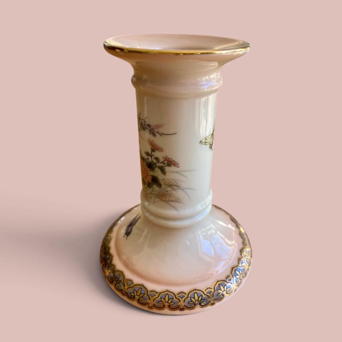 Vintage St Michael Japanese Oriental Blossom Candlestick Holders Pair