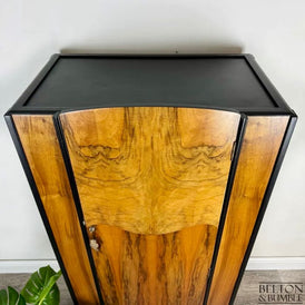 Walnut & Black Bow Front Vintage Wardrobe | Restored