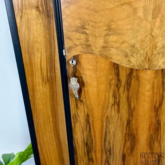 Walnut & Black Bow Front Vintage Wardrobe | Restored