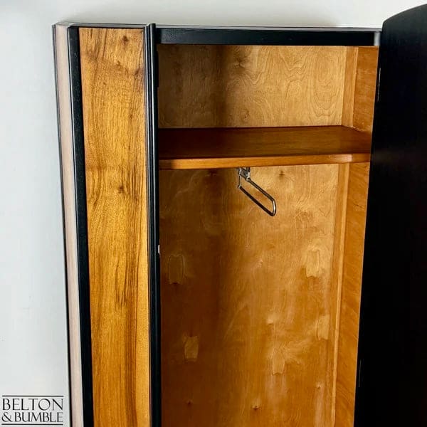 Walnut & Black Bow Front Vintage Wardrobe | Restored