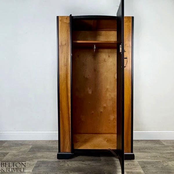 Walnut & Black Bow Front Vintage Wardrobe | Restored
