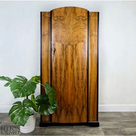 Walnut & Black Bow Front Vintage Wardrobe | Restored