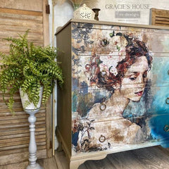 A1 Decoupage Paper | Peaceful Ponder | Redesign With Prima | 23.4” x 33.1” | Lady Decoupage Paper, Portrait Decor, Large Decoupage Paper