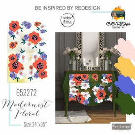Prima Transfer | CECE Modernist Floral | Redesign With Prima | Red Flower Decals, Floral Furniture Transfers, Modern Art Print