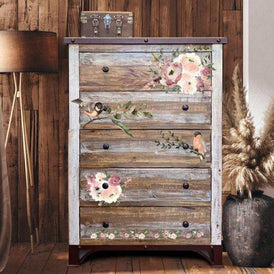 Prima Transfer | Cozy Evening | Redesign With Prima | 24” x 35” | Furniture Transfers, Floral Decal, Bird Rub on Transfers for Furniture