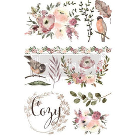 Prima Transfer | Cozy Evening | Redesign With Prima | 24” x 35” | Furniture Transfers, Floral Decal, Bird Rub on Transfers for Furniture