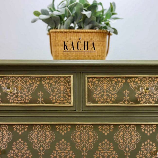 LITTLE WHITE BIRD NEW Decor Transfer Kacha Gold Damask