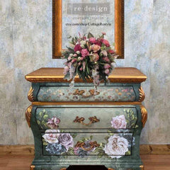 Prima Transfer, Vintage Dream, Redesign With Prima, Pink Flower Decals, Blue Flower Transfer, Floral Furniture Transfers
