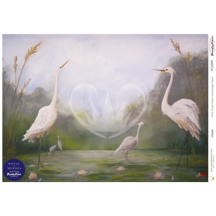 Decoupage Paper | Utopia | The House of Mendes | Posh Chalk | A1 or A3 | Heron Decor, Heron Print, Stork Decor, Stork Print