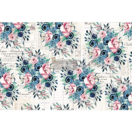 Decoupage Tissue Paper, Paulette, Redesign With Prima, Blue Decoupage Paper, Floral Decoupage Napkins