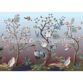 Poster Print | Crane & Pheasants | Aussie Decor Transfers | MED or LGE | Asian Inspired Wall Art, Oriental Print, Crane Poster