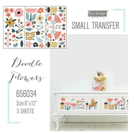 NEW | Prima Transfer | Doodle Flowers | Redesign With Prima | 6” x 12” | Pink Flower Transfers, Furniture Transfers, Decals, Stickers