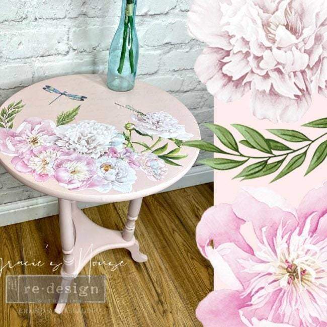 Prima Transfer | Morning Peonies | Redesign With Prima | 6” x 12” | Peonies Transfer, Peonies Decal, Peonies Decor, Pink Peonies Print