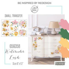 NEW | Prima Transfer | Watercolour Lush | Redesign With Prima | 6” x 12” | Pink Flower Transfers, Furniture Transfers, Decals, Stickers